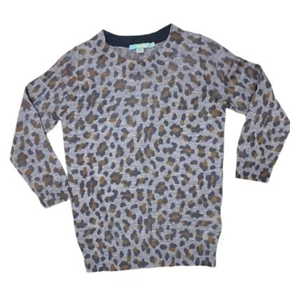 Boden Grey Cheetah Print Wool Pullover Sweater Sz 4